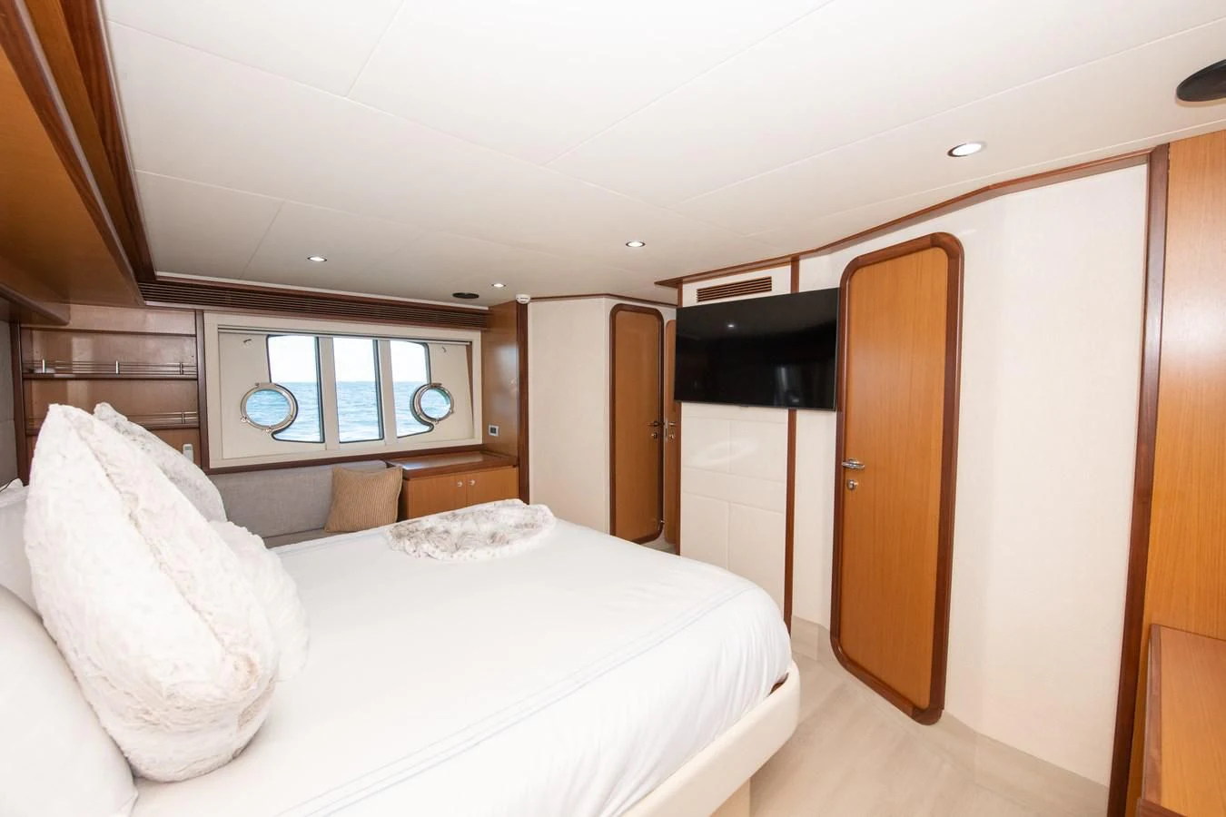 a bed in a room aboard HOPE Yacht for Sale