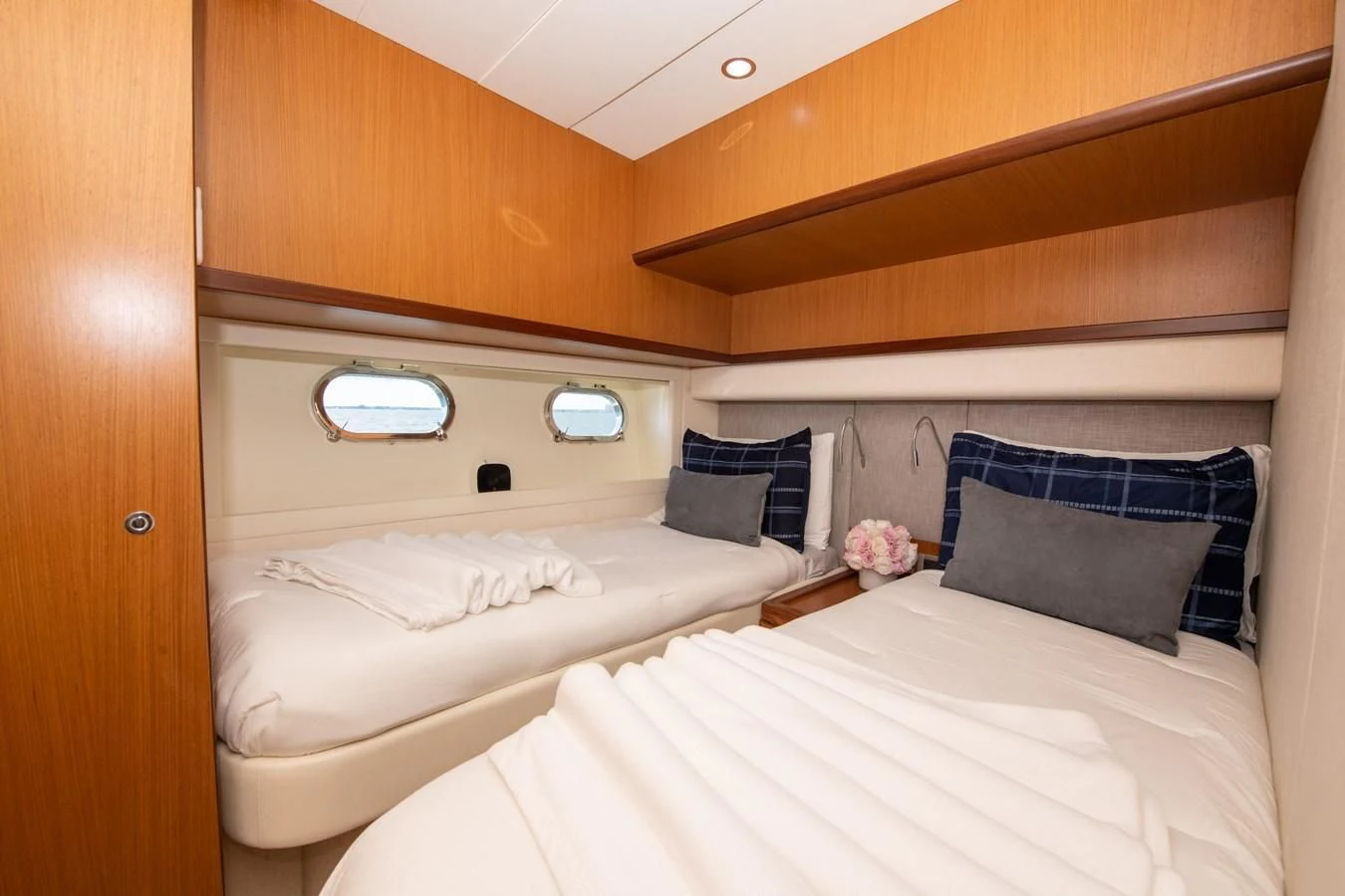 a room with two beds aboard HOPE Yacht for Sale