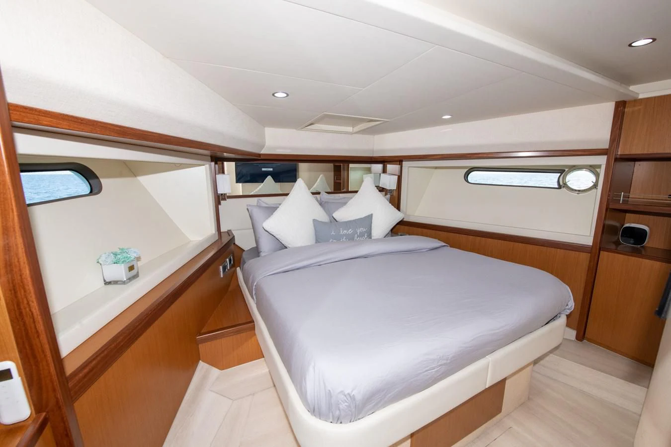 a bed in a room aboard HOPE Yacht for Sale