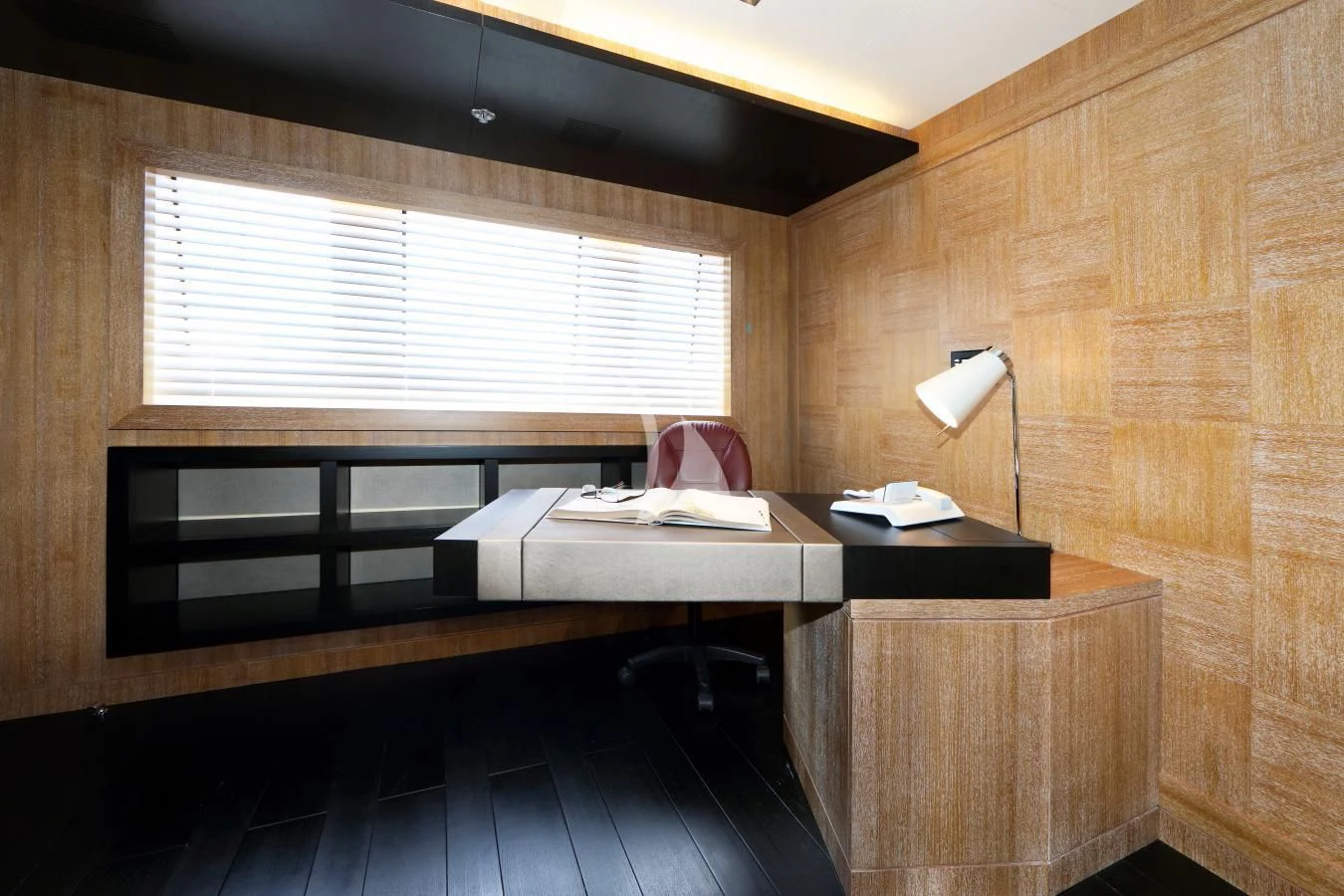 a desk in a room aboard BEATRIX Yacht for Sale