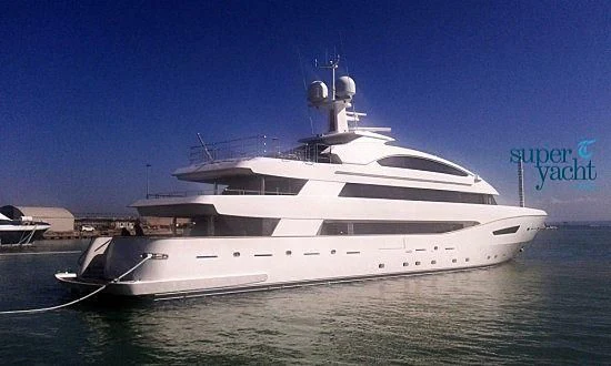 a white yacht in the water aboard BEATRIX Yacht for Sale