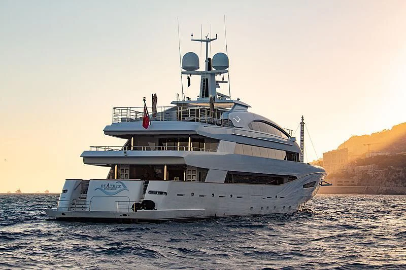 a white boat in the water aboard BEATRIX Yacht for Sale
