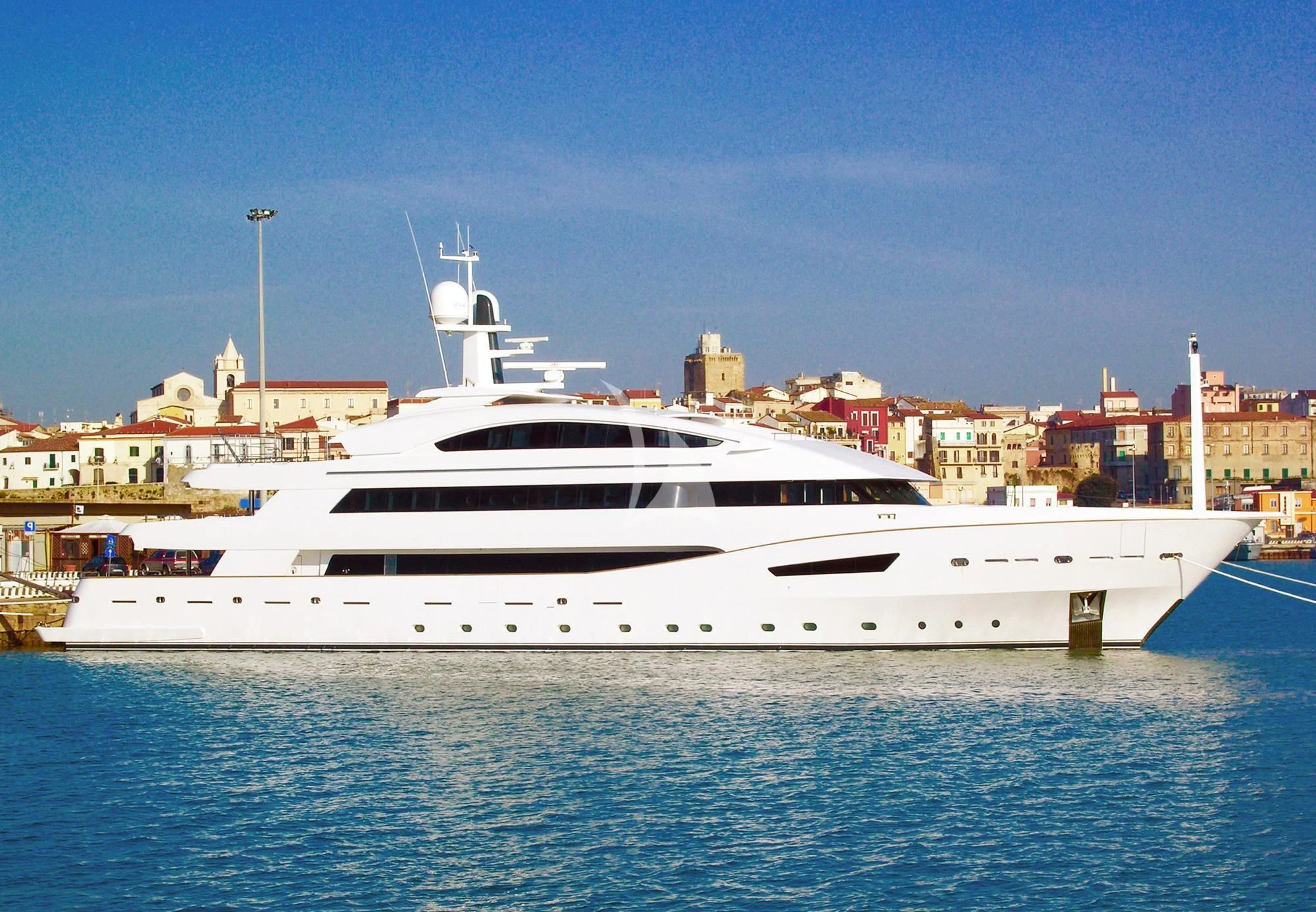 a white yacht in the water aboard BEATRIX Yacht for Sale
