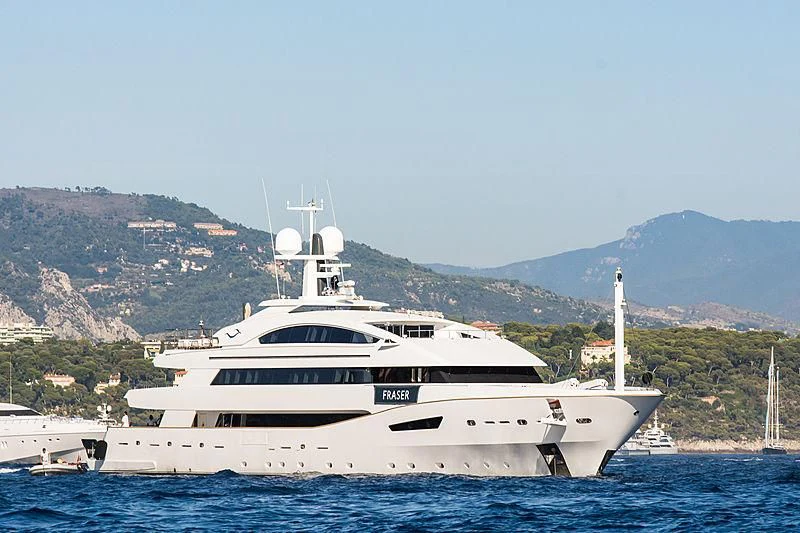 a white yacht in the water aboard BEATRIX Yacht for Sale