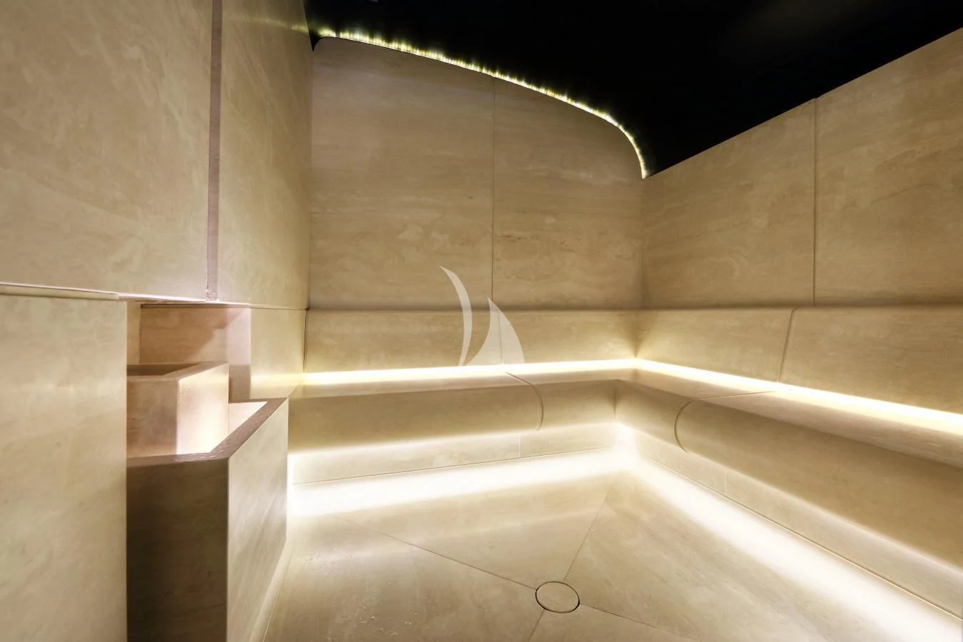 a shower with a tile wall aboard BEATRIX Yacht for Sale
