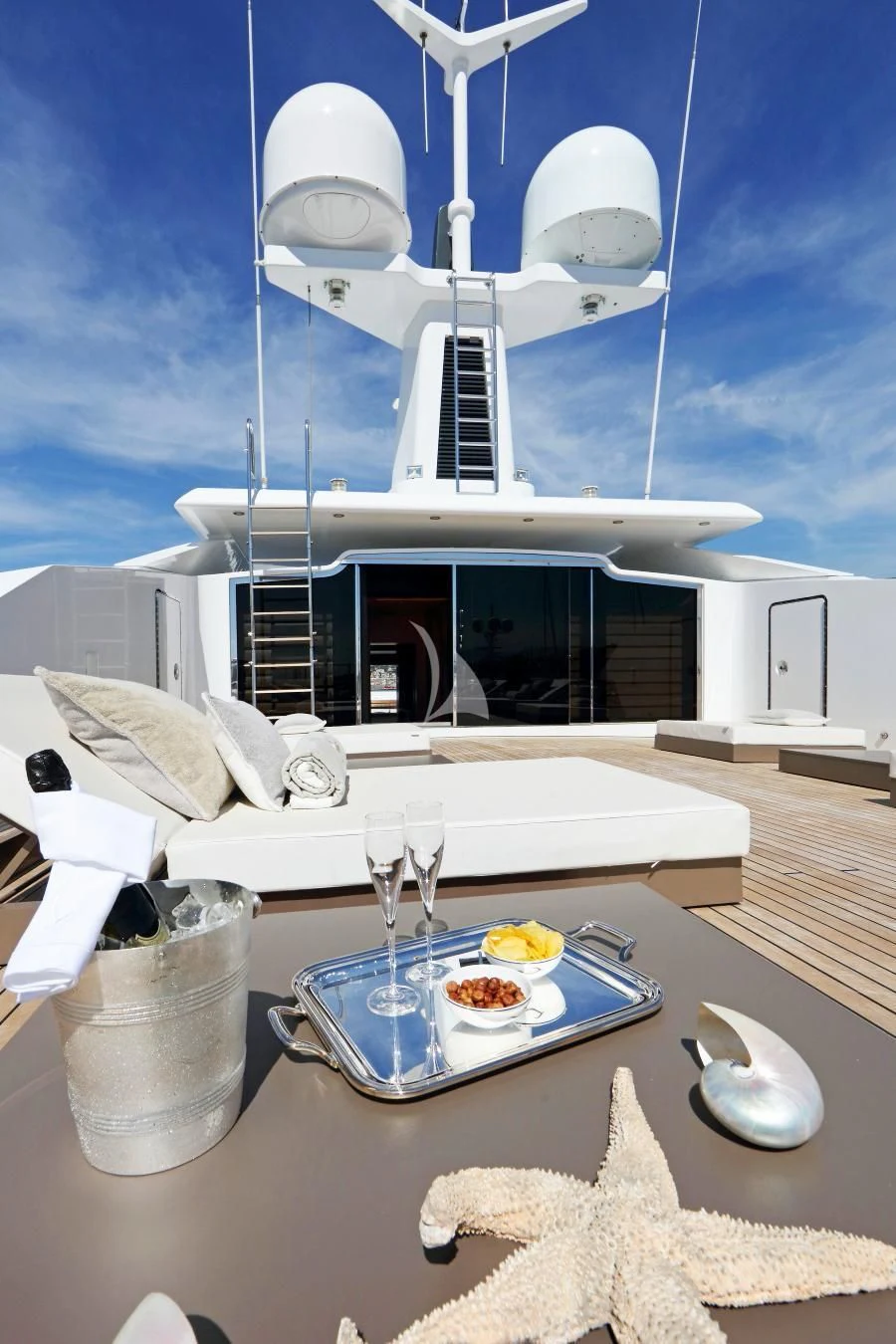 a table with food on it aboard BEATRIX Yacht for Sale