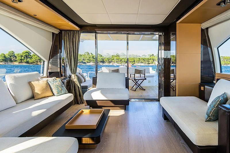 a living room with a large window aboard YACHTI ANA Yacht for Sale