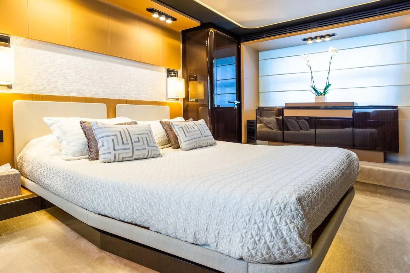 a bed in a room aboard YACHTI ANA Yacht for Sale