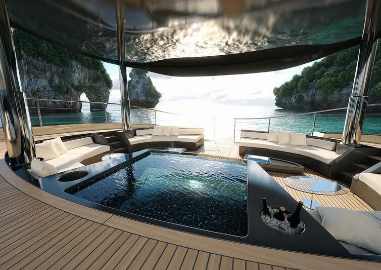 a large swimming pool aboard SEAWOLF X Yacht for Sale