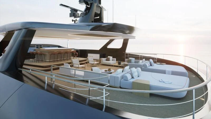 a large boat with a deck aboard SEAWOLF X Yacht for Sale