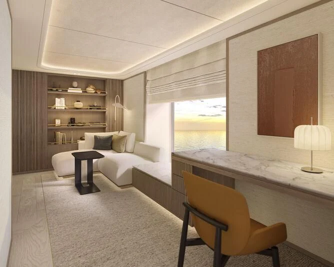 a modern looking living room aboard SEAWOLF X Yacht for Sale