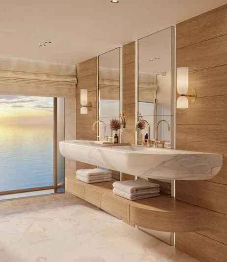 a bathroom with a large bathtub aboard SEAWOLF X Yacht for Sale