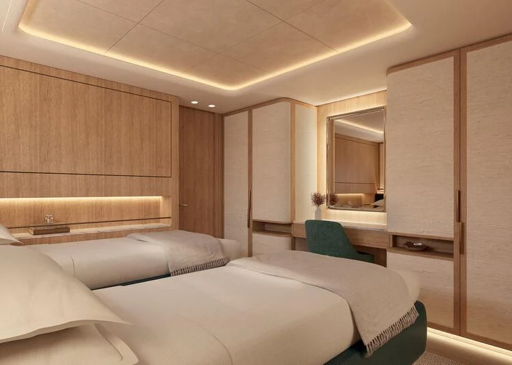 a room with a bed and a desk aboard SEAWOLF X Yacht for Sale