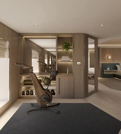 a camera on a tripod in a room aboard SEAWOLF X Yacht for Sale