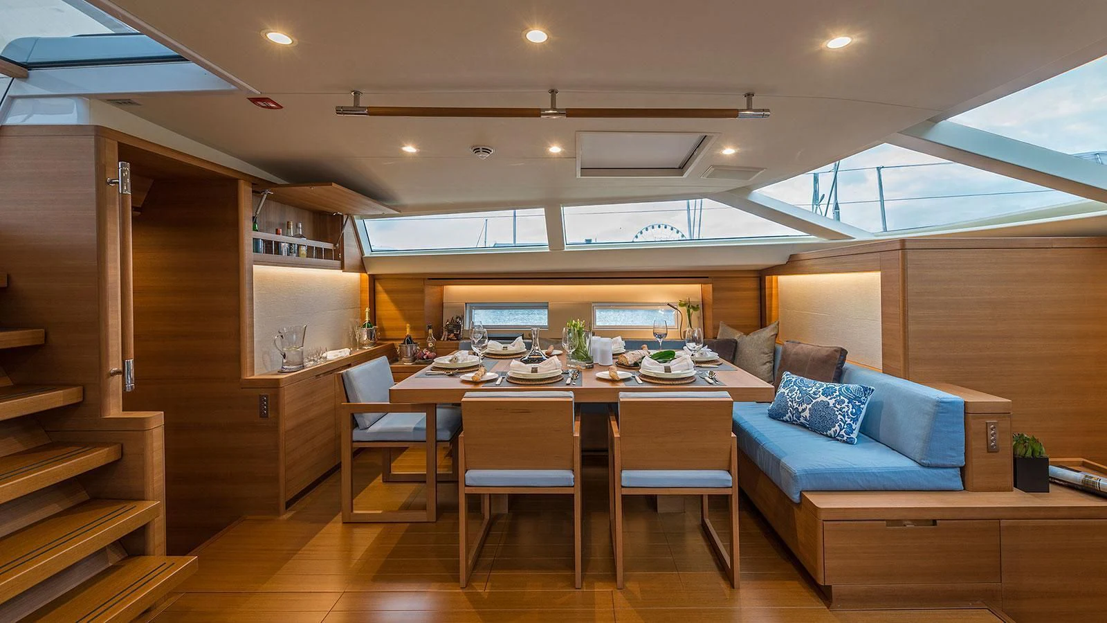 a large kitchen and living room aboard FARFALLA Yacht for Sale