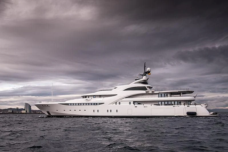 a white yacht in the water aboard KOSATKA Yacht for Sale