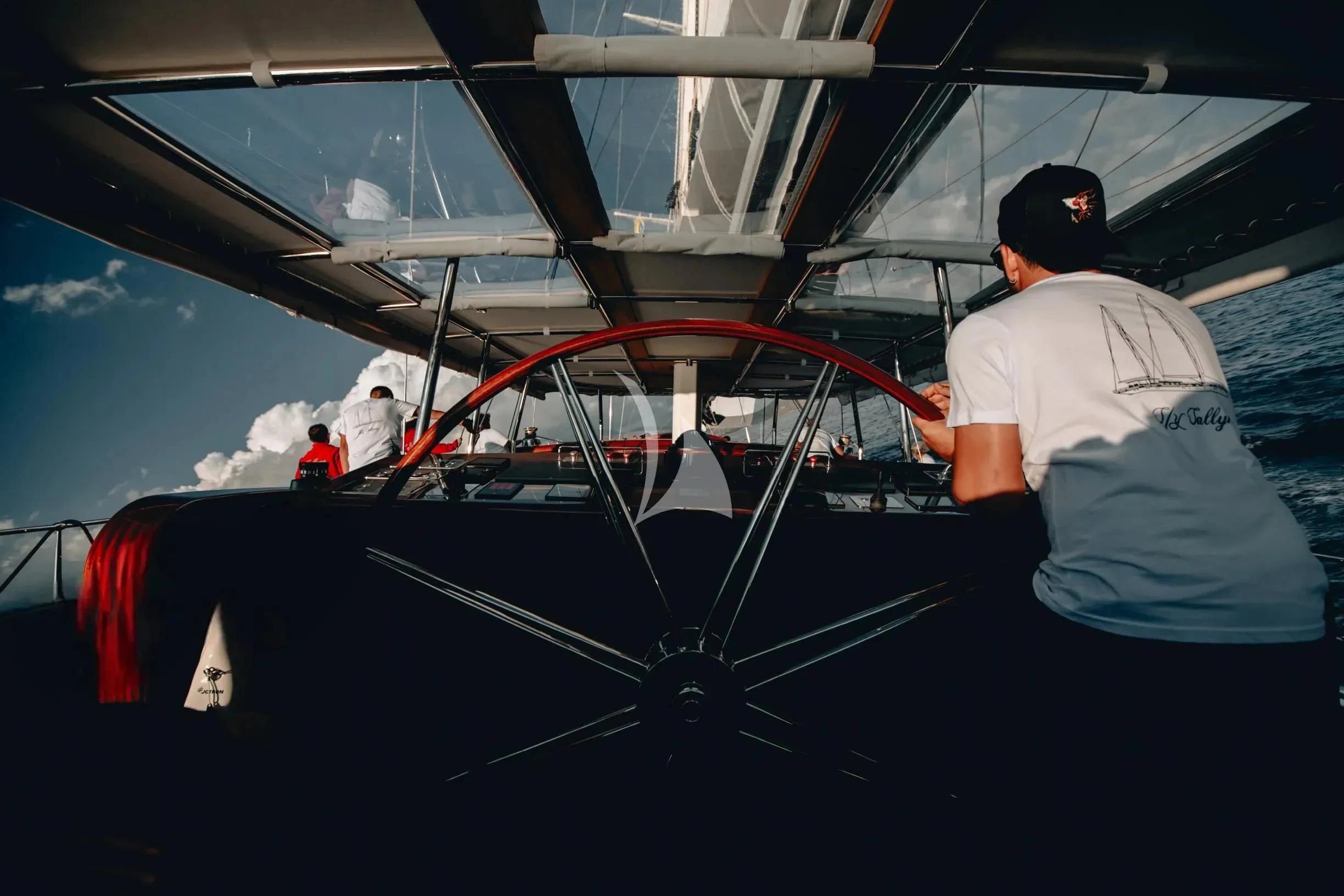 a few men working on a boat aboard SALLYNA Yacht for Sale