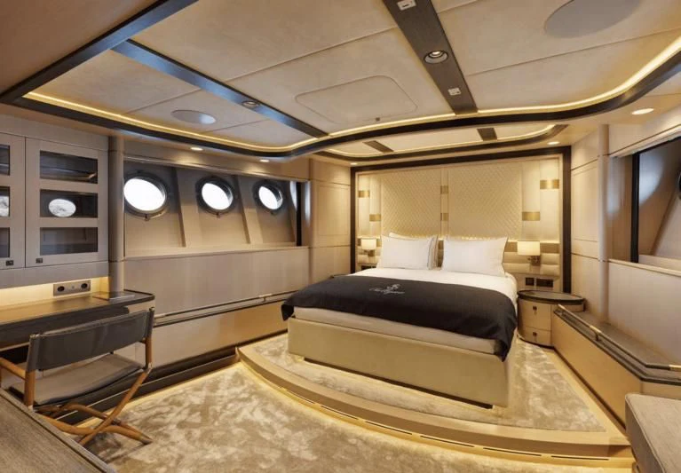 a room with a bed and a desk aboard SALLYNA Yacht for Sale