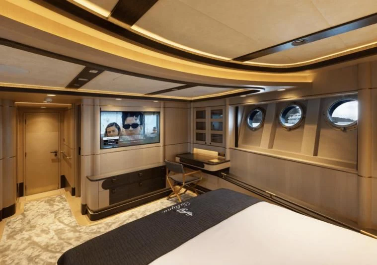 a room with a bed and a tv aboard SALLYNA Yacht for Sale