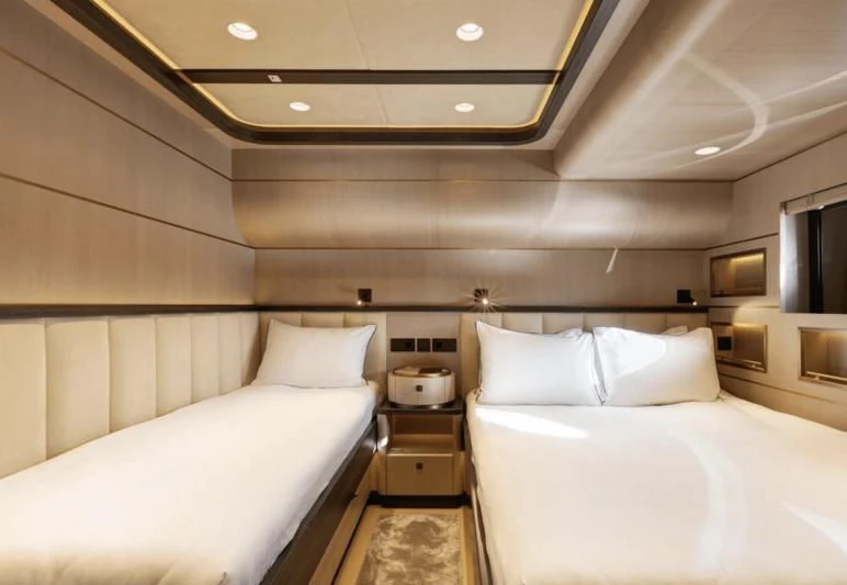 a room with two beds aboard SALLYNA Yacht for Sale