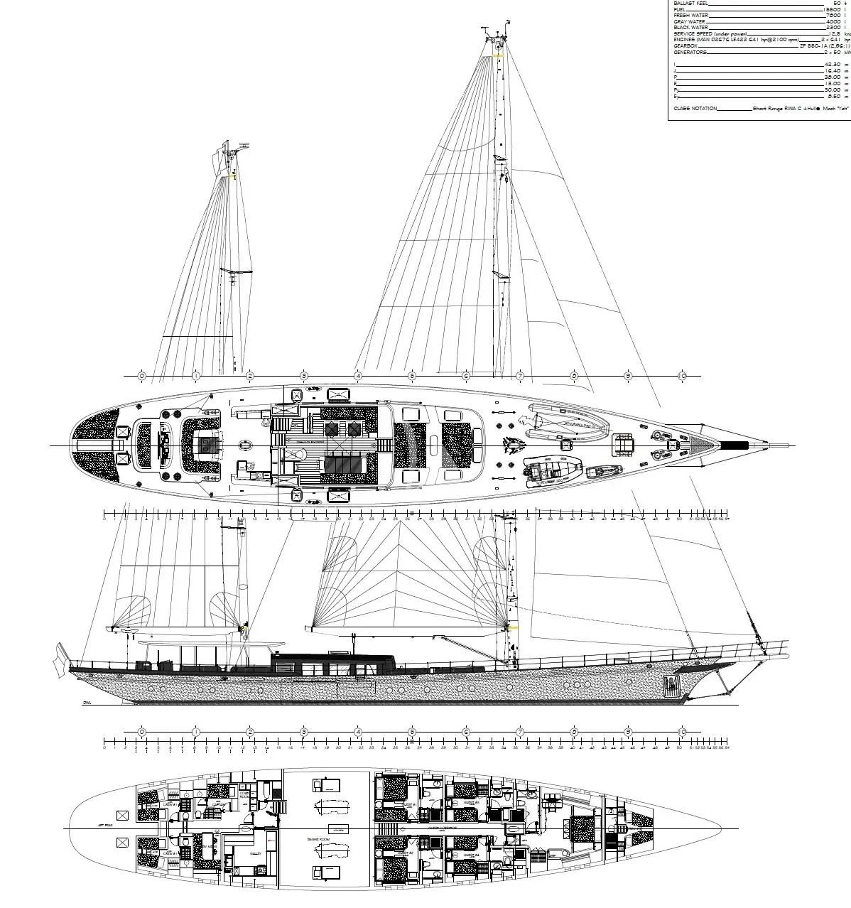 diagram, engineering drawing aboard SALLYNA Yacht for Sale