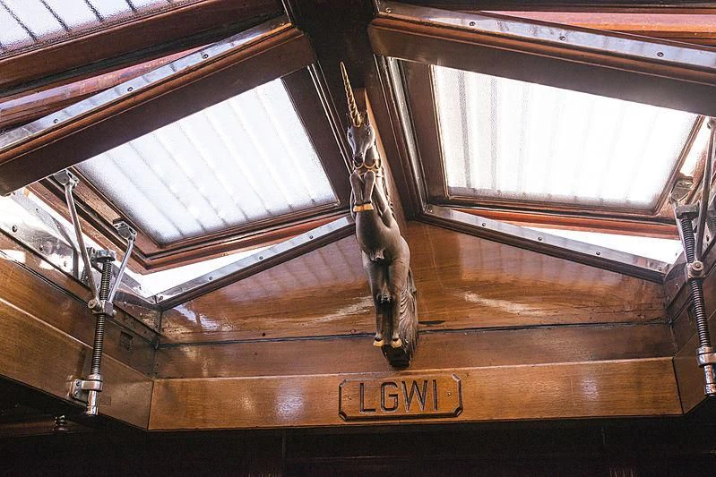 a horse statue inside a building aboard EILEEN II Yacht for Sale