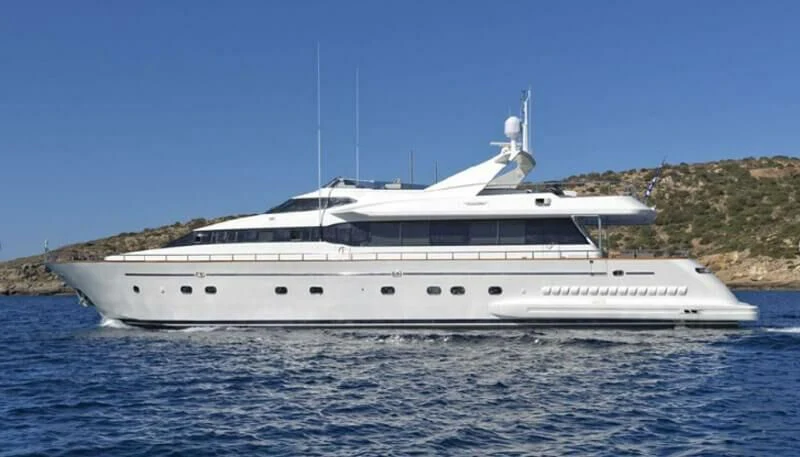 a white yacht in the water aboard MANTRA Yacht for Sale