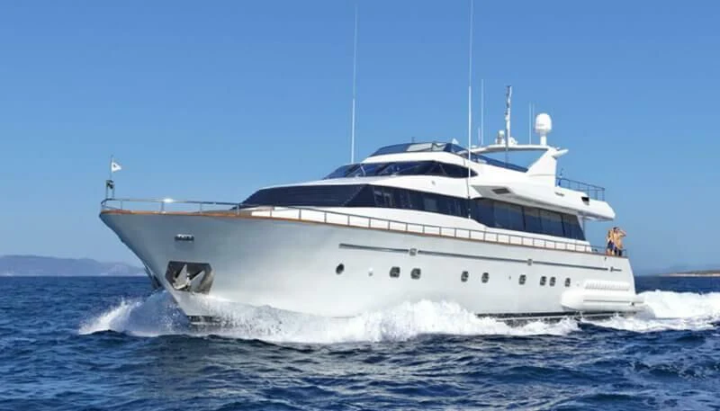 a large white boat aboard MANTRA Yacht for Sale