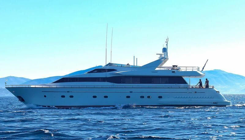 a large white yacht aboard MANTRA Yacht for Sale