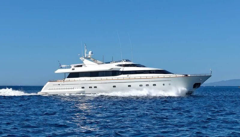 a white yacht in the water aboard MANTRA Yacht for Sale