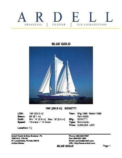 text aboard BLUE GOLD Yacht for Sale