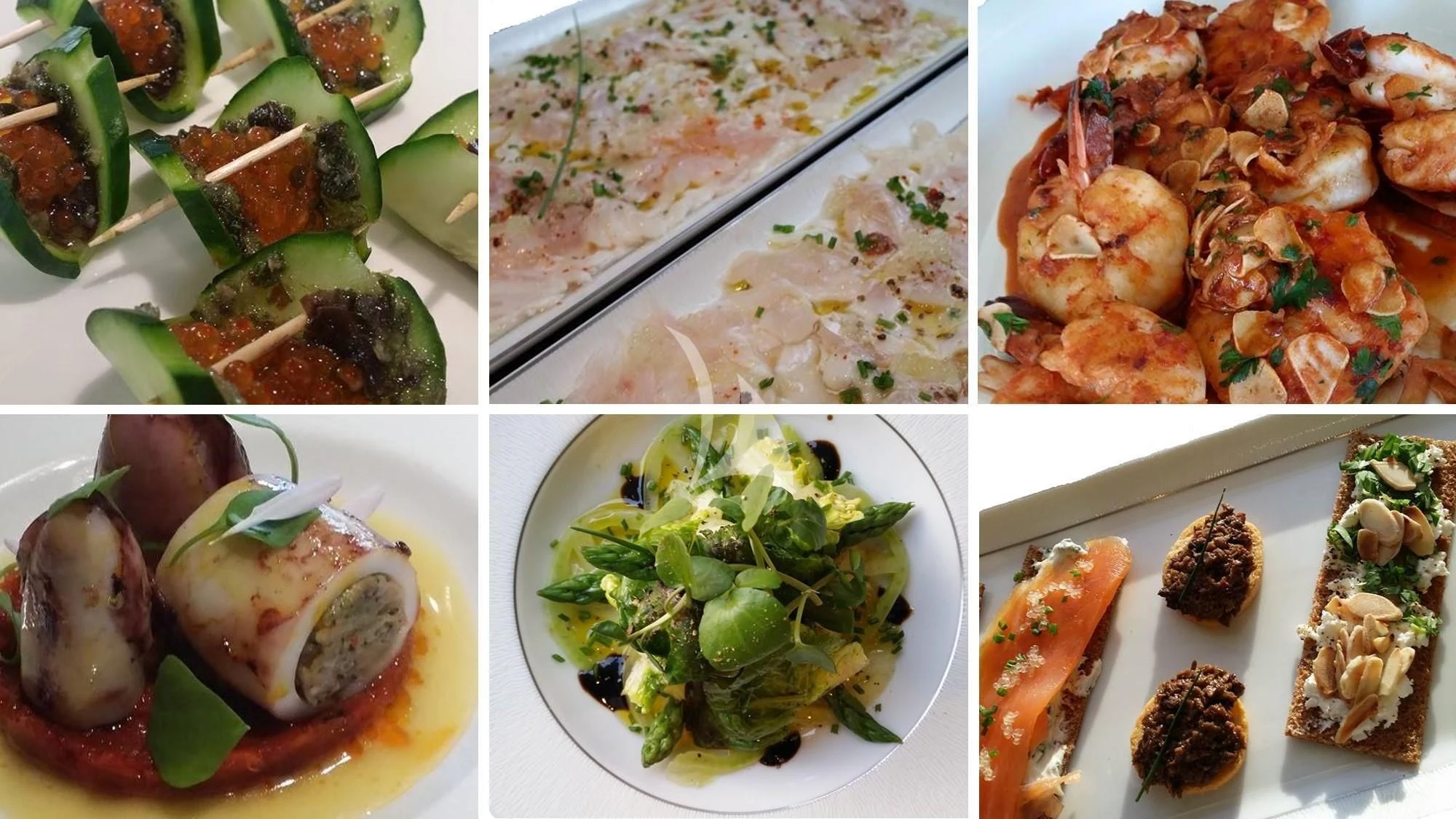 a collage of food aboard TEMPEST WS Yacht for Charter