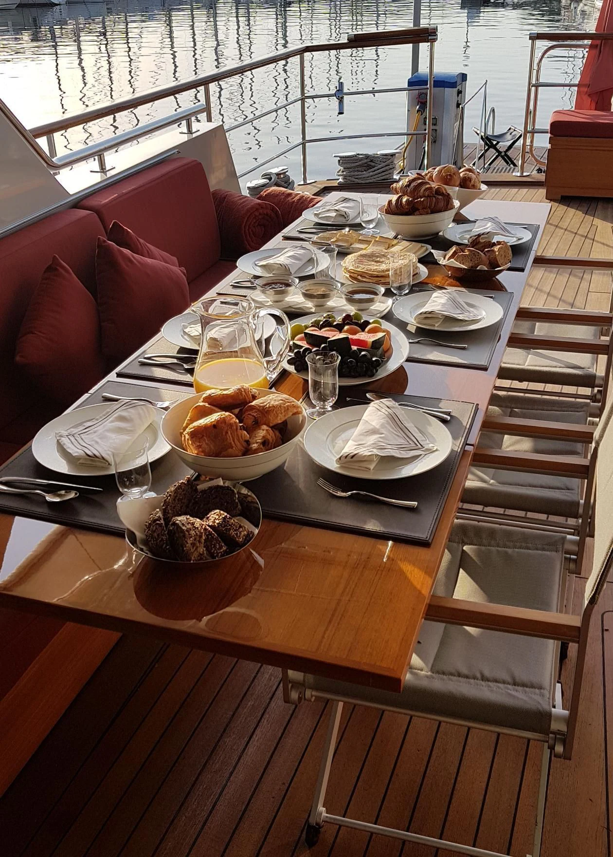 a table with food on it aboard TEMPEST WS Yacht for Charter