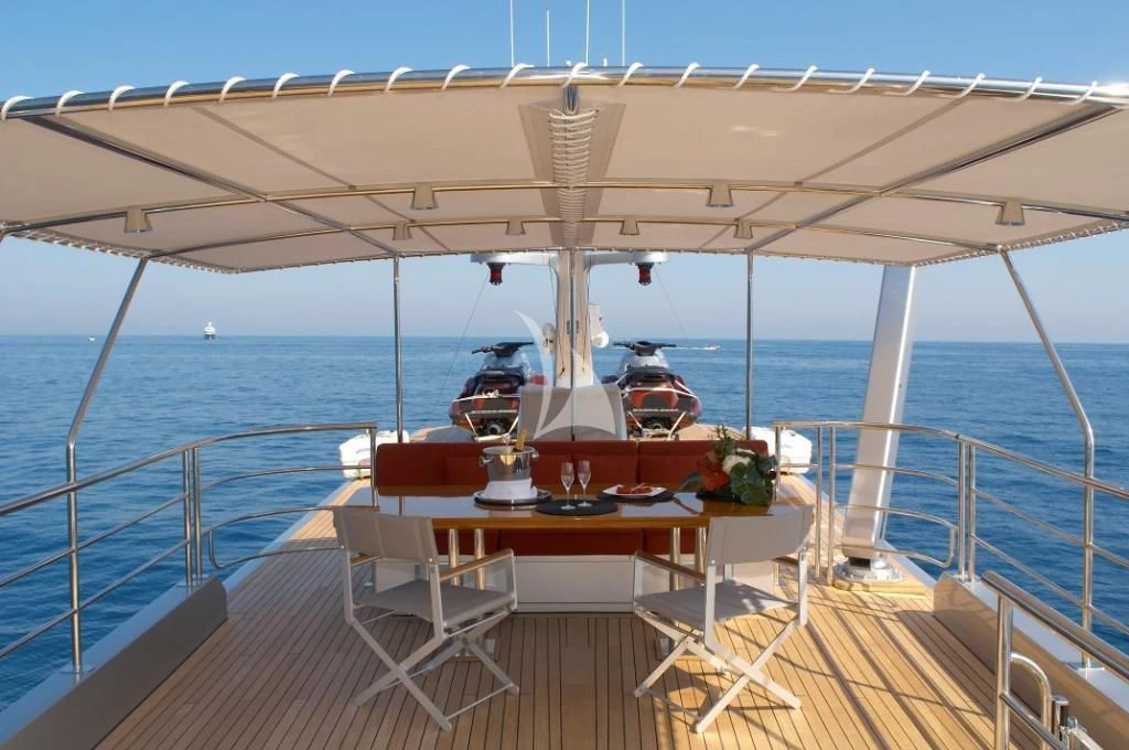 a boat on a deck aboard TEMPEST WS Yacht for Charter