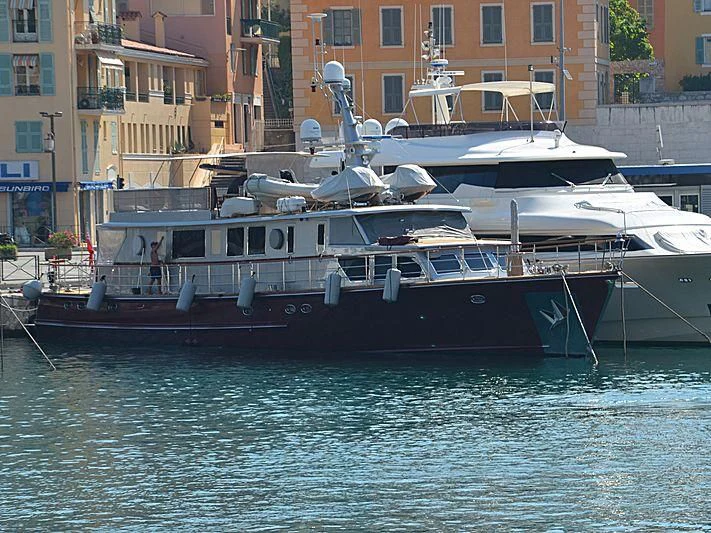 a boat docked in the water aboard TEMPEST WS Yacht for Charter