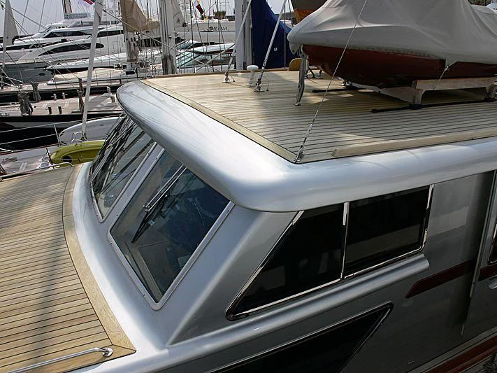 a white boat with a window aboard TEMPEST WS Yacht for Charter