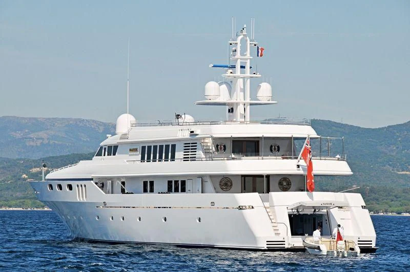 a large white boat aboard TEMPO Yacht for Sale