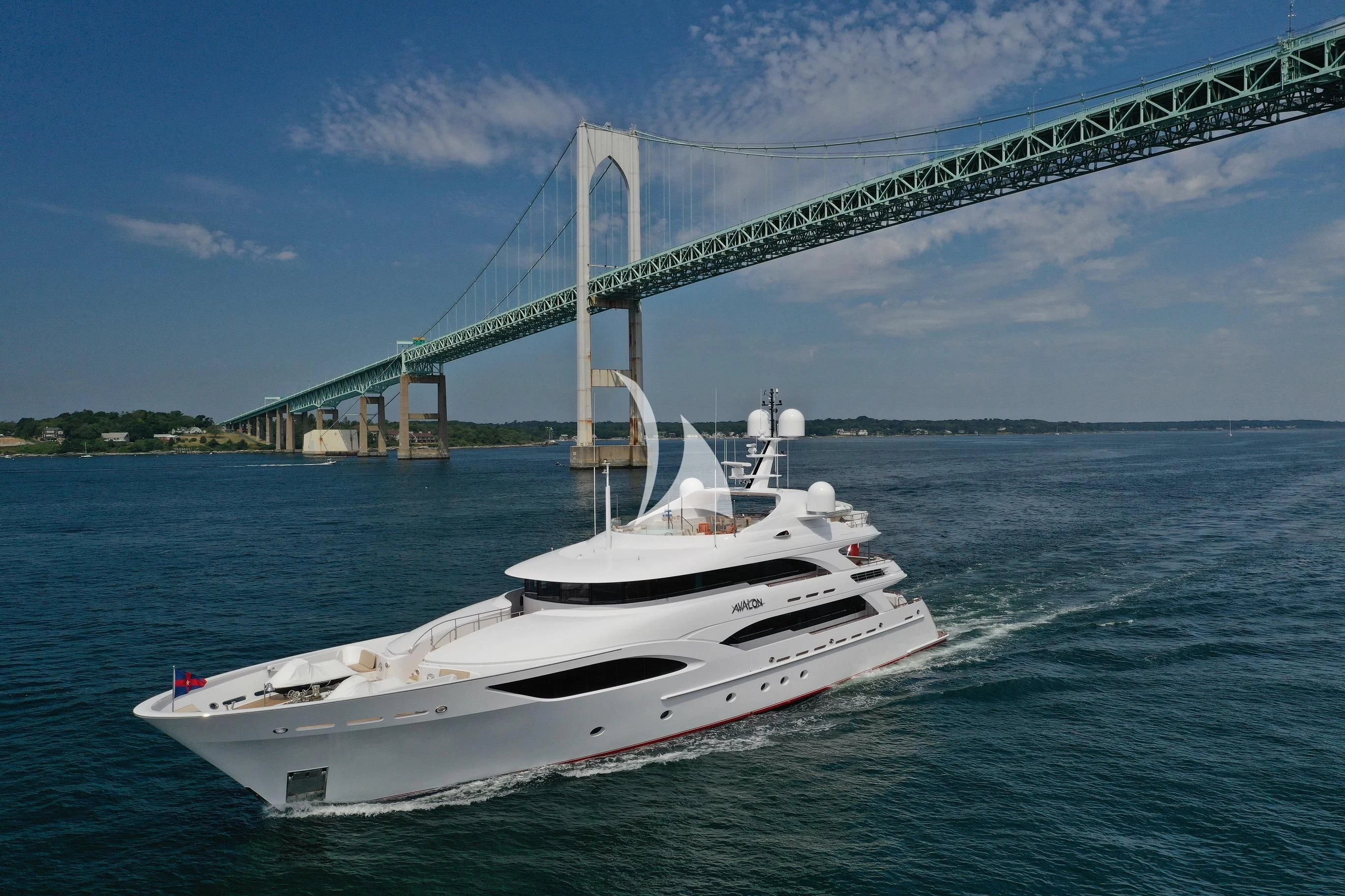 a white boat in the water aboard AVALON Yacht for Sale