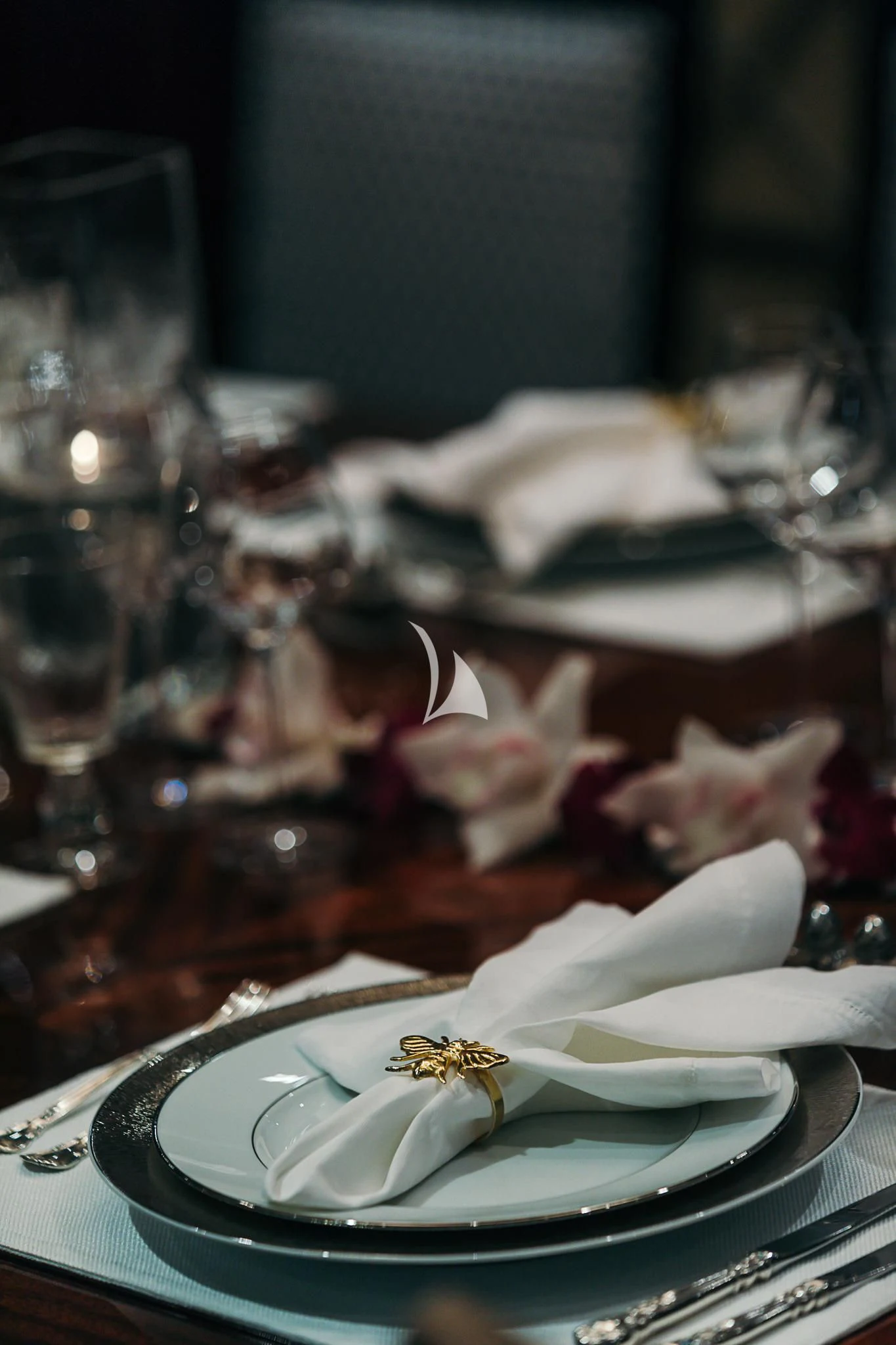 a plate with a flower on it aboard AVALON Yacht for Sale