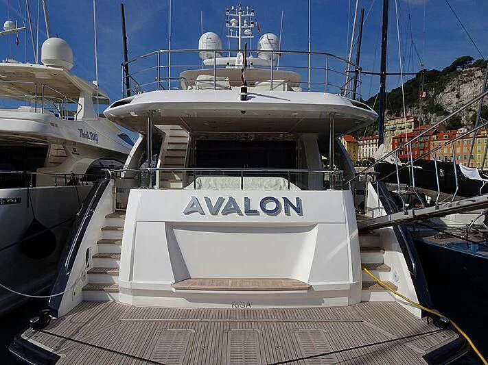 a boat docked at a port aboard AVALON Yacht for Sale