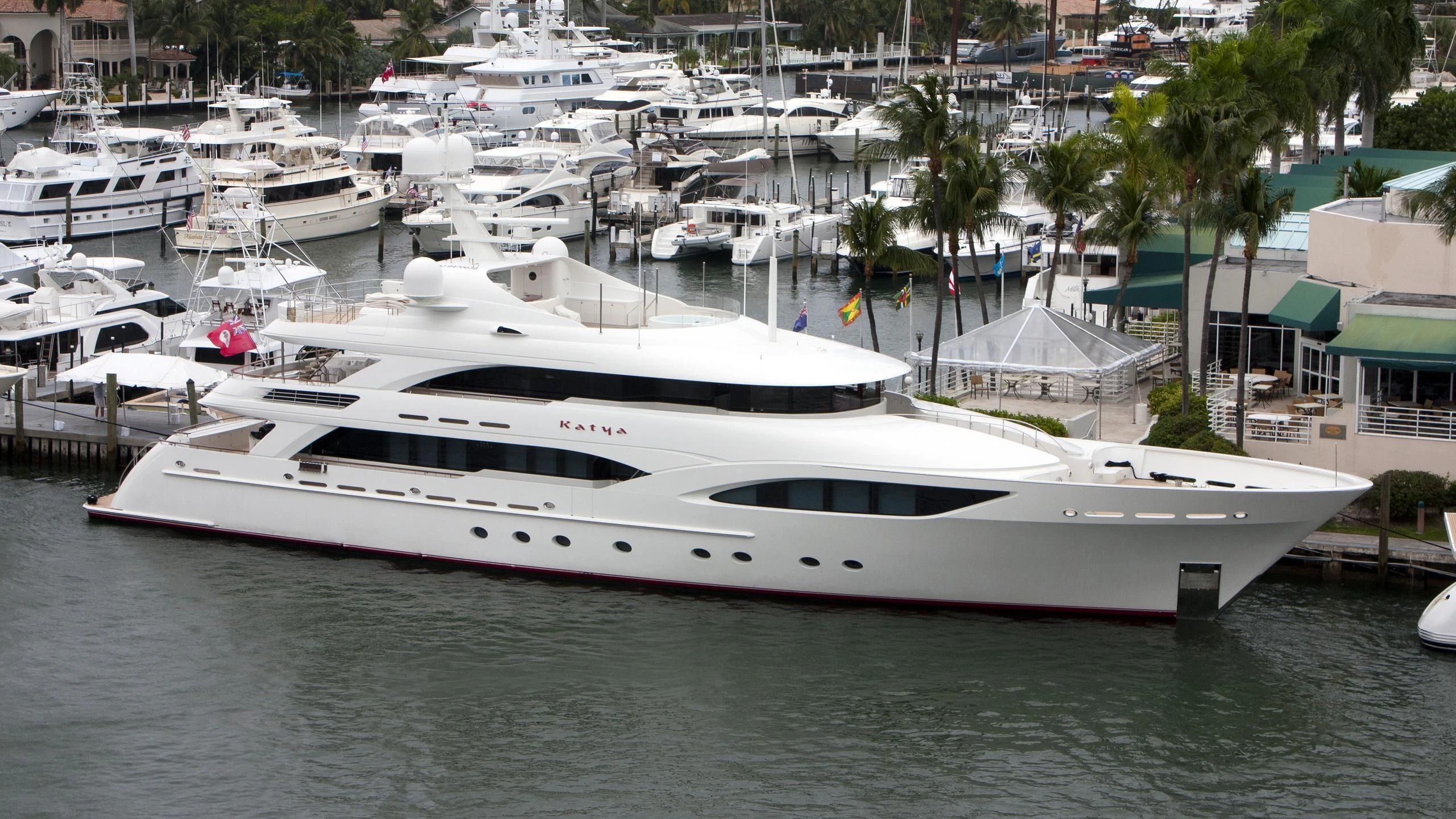a group of boats in a harbor aboard AVALON Yacht for Sale