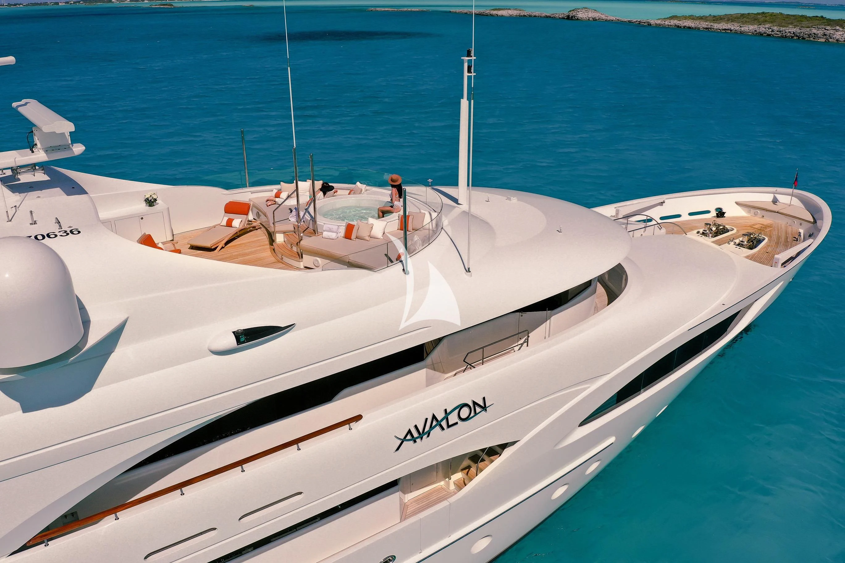 a white boat in the water aboard AVALON Yacht for Sale