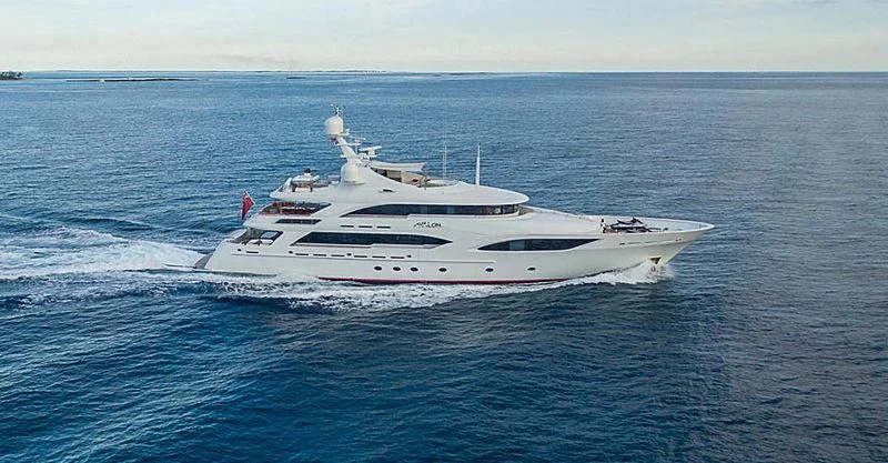 a white yacht in the water aboard AVALON Yacht for Sale