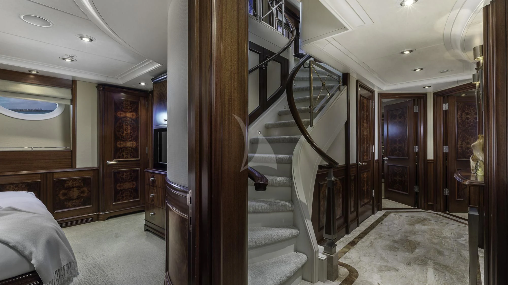 a room with a staircase and a door aboard AVALON Yacht for Sale