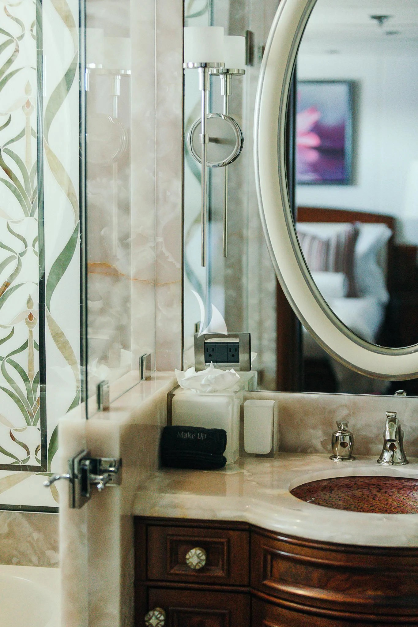 a bathroom with a sink and a mirror aboard AVALON Yacht for Sale