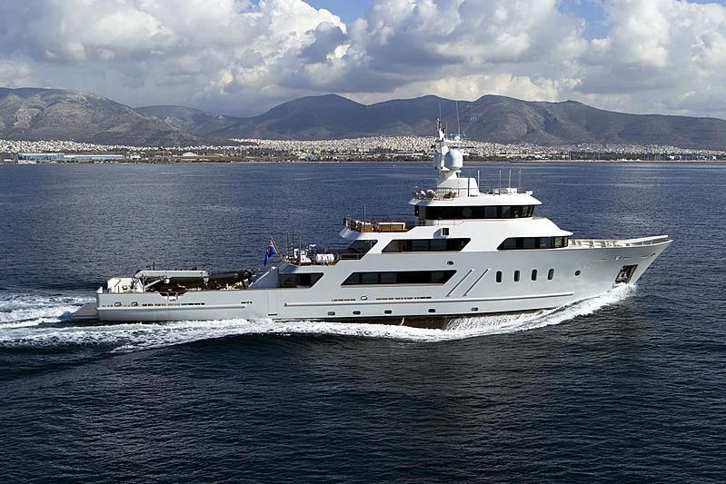 a large white ship in the water aboard MASQUENADA Yacht for Sale