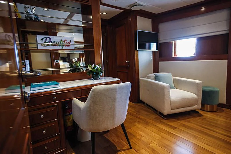 a room with a desk and a chair aboard MASQUENADA Yacht for Sale
