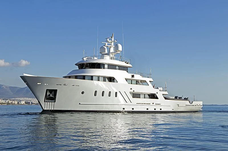 a large white ship aboard MASQUENADA Yacht for Sale