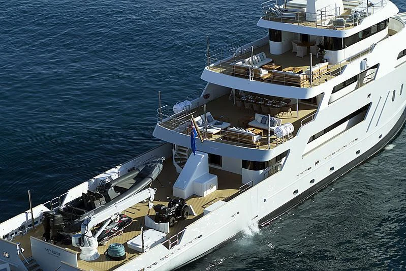 a large ship on the water aboard MASQUENADA Yacht for Sale