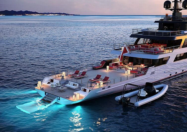 a boat docked at a pier aboard MASQUENADA Yacht for Sale